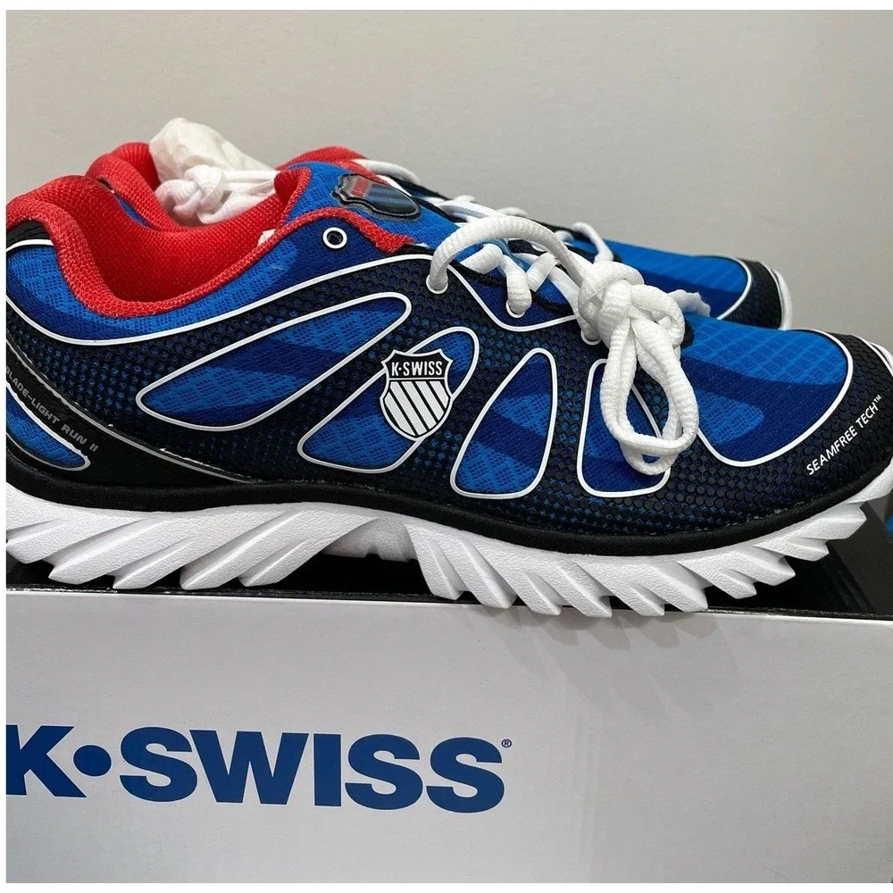 K-Swiss Blade-Light Run II Men 10 1/2 Running Shoes Blue Black Red Seamfree Tech